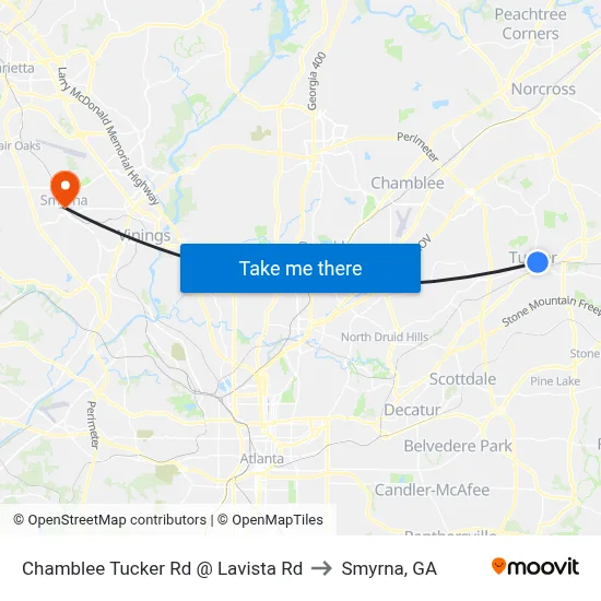 Chamblee Tucker Rd @ Lavista Rd to Smyrna, GA map