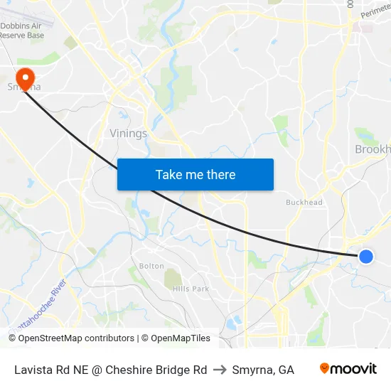 Lavista Rd NE @ Cheshire Bridge Rd to Smyrna, GA map