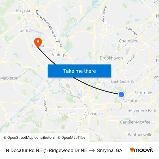 N Decatur Rd NE @ Ridgewood Dr NE to Smyrna, GA map