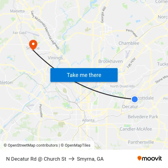 N Decatur Rd @ Church St to Smyrna, GA map