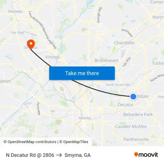 N Decatur Rd @ 2806 to Smyrna, GA map