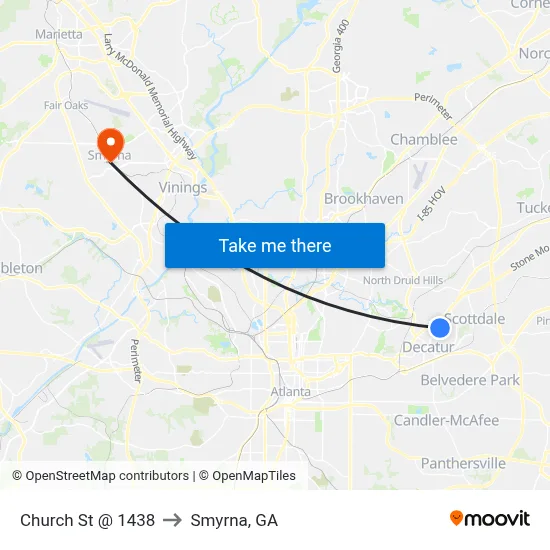 Church St @ 1438 to Smyrna, GA map