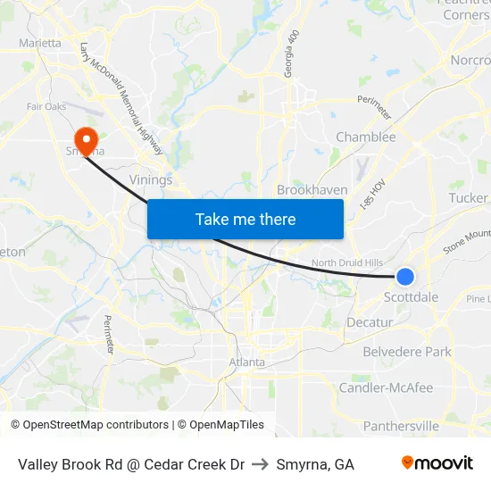 Valley Brook Rd @ Cedar Creek Dr to Smyrna, GA map