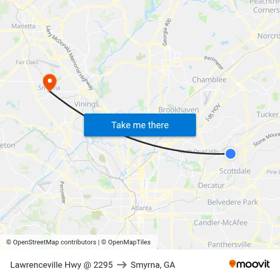 Lawrenceville Hwy @ 2295 to Smyrna, GA map