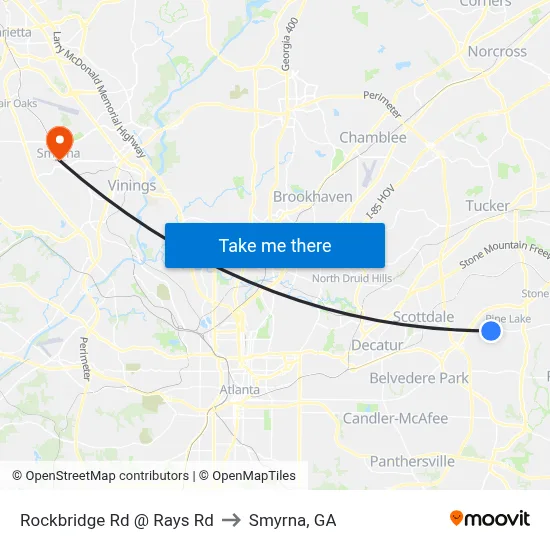 Rockbridge Rd @ Rays Rd to Smyrna, GA map