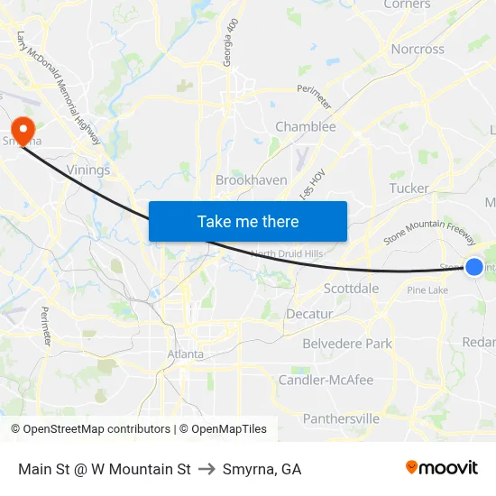 Main St @ W Mountain St to Smyrna, GA map
