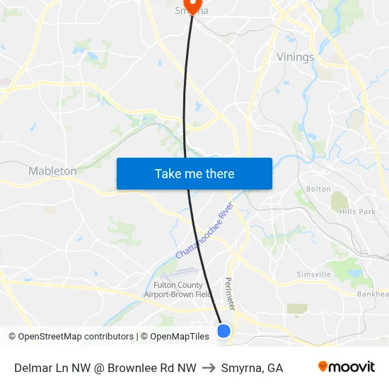 Delmar Ln NW @ Brownlee Rd NW to Smyrna, GA map
