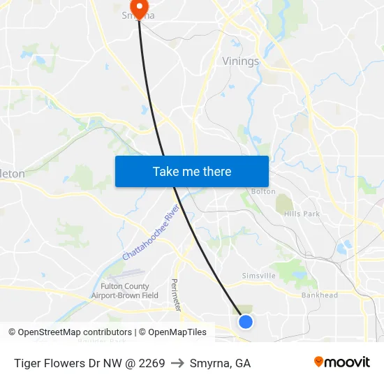 Tiger Flowers Dr NW @ 2269 to Smyrna, GA map