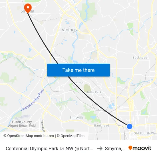 Centennial Olympic Park Dr NW @ North Ave NW to Smyrna, GA map