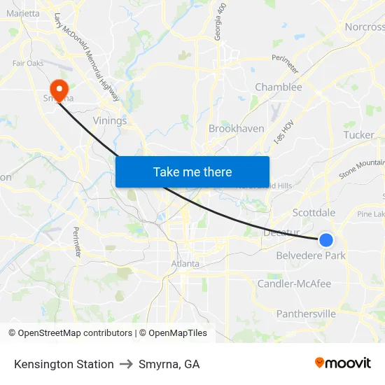 Kensington Station to Smyrna, GA map