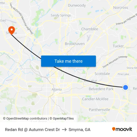 Redan Rd @ Autumn Crest Dr to Smyrna, GA map
