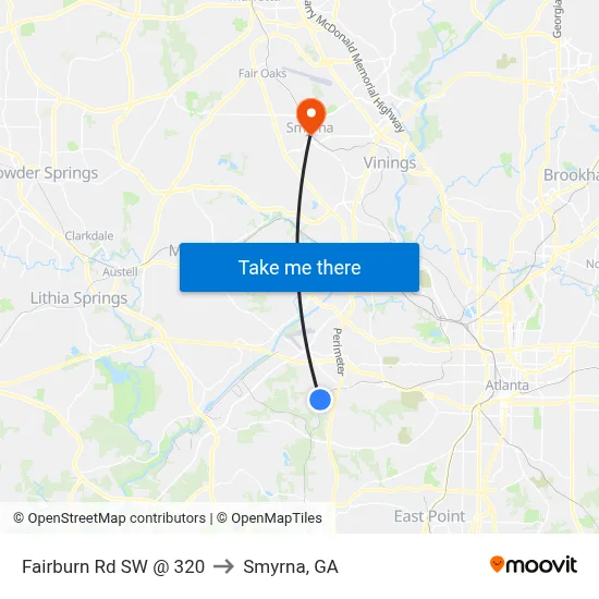 Fairburn Rd SW @ 320 to Smyrna, GA map
