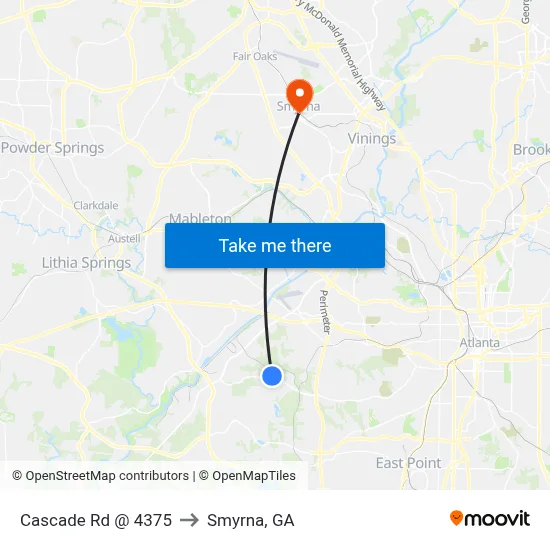 Cascade Rd @ 4375 to Smyrna, GA map