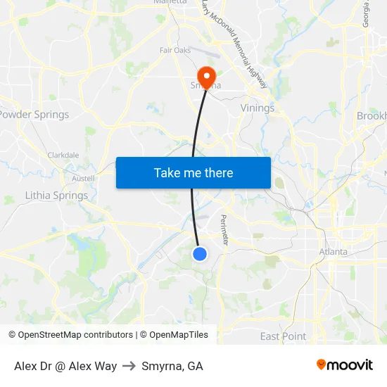Alex Dr @ Alex Way to Smyrna, GA map