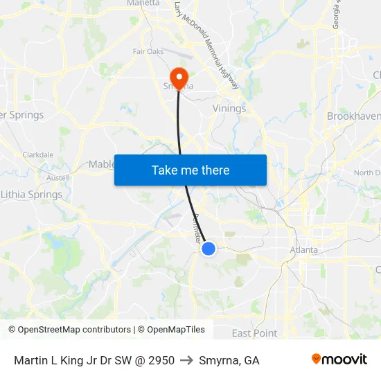 Martin L King Jr Dr SW @ 2950 to Smyrna, GA map