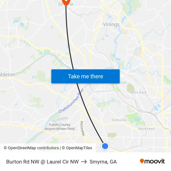 Burton Rd NW @ Laurel Cir NW to Smyrna, GA map