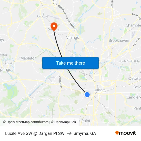 Lucile Ave SW @ Dargan Pl SW to Smyrna, GA map