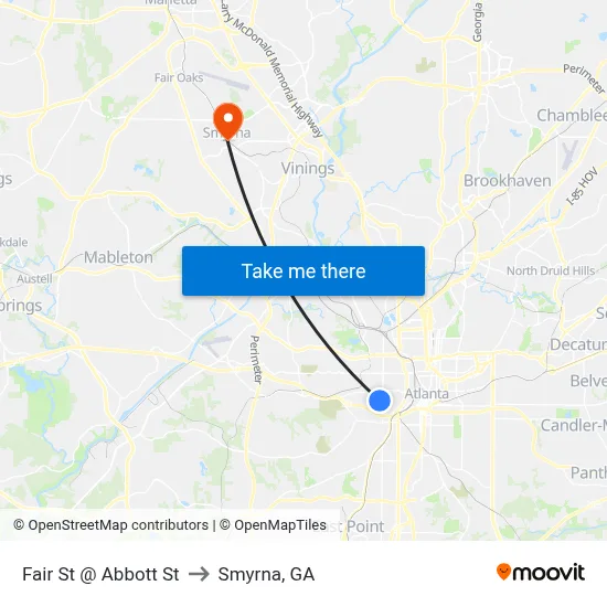 Fair St @ Abbott St to Smyrna, GA map