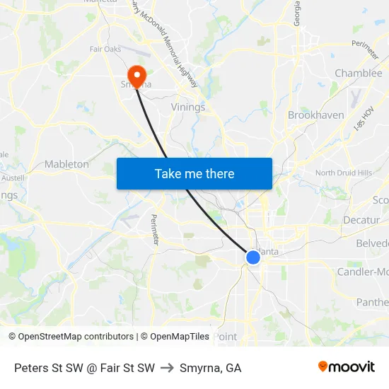 Peters St SW @ Fair St SW to Smyrna, GA map