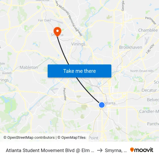 Atlanta Student Movement Blvd @ Elm St SW to Smyrna, GA map