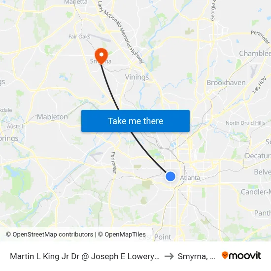 Martin L King Jr Dr @ Joseph E Lowery Blvd to Smyrna, GA map