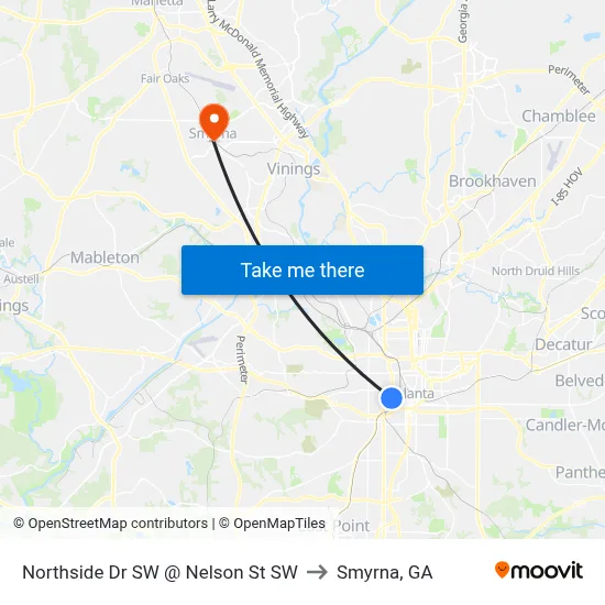 Northside Dr SW @ Nelson St SW to Smyrna, GA map