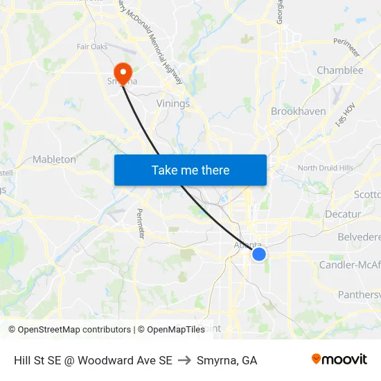 Hill St SE @ Woodward Ave SE to Smyrna, GA map