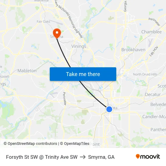 Forsyth St SW @ Trinity Ave SW to Smyrna, GA map