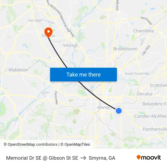 Memorial Dr SE @ Gibson St SE to Smyrna, GA map