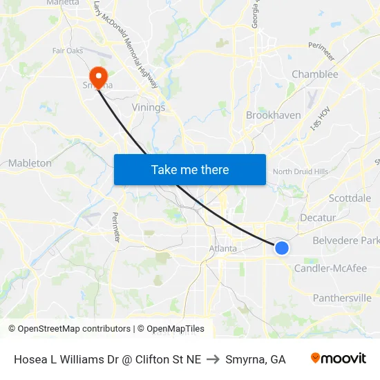 Hosea L Williams Dr @ Clifton St NE to Smyrna, GA map