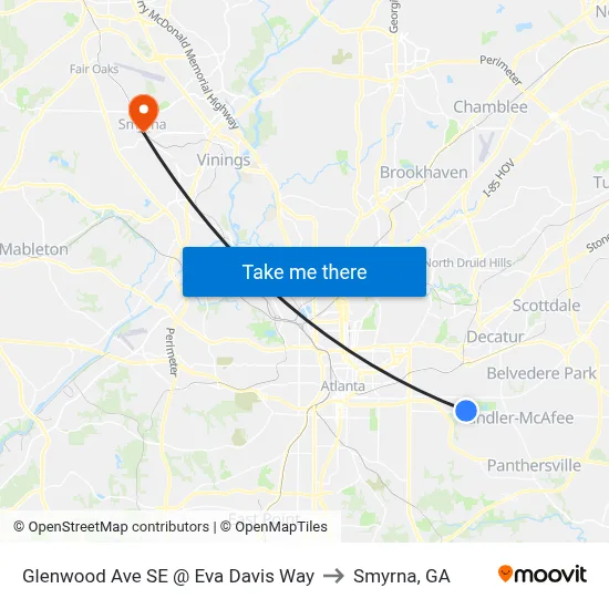 Glenwood Ave SE @ Eva Davis Way to Smyrna, GA map