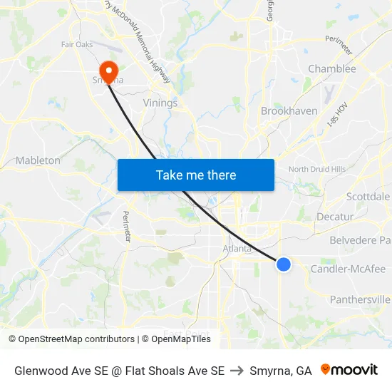 Glenwood Ave SE @ Flat Shoals Ave SE to Smyrna, GA map