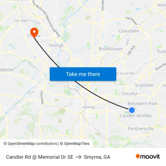 Candler Rd @ Memorial Dr SE to Smyrna, GA map