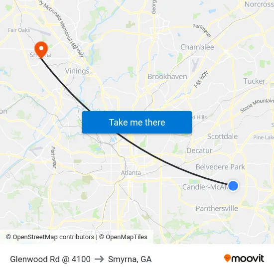 Glenwood Rd @ 4100 to Smyrna, GA map