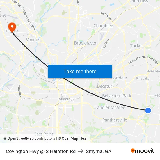 Covington Hwy @ S Hairston Rd to Smyrna, GA map