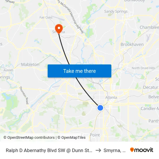 Ralph D Abernathy Blvd SW @ Dunn St SW to Smyrna, GA map