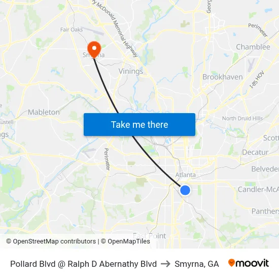 Pollard Blvd @ Ralph D Abernathy Blvd to Smyrna, GA map