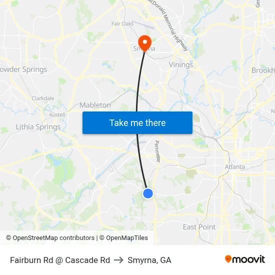Fairburn Rd @ Cascade Rd to Smyrna, GA map