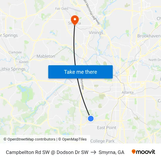 Campbellton Rd SW @ Dodson Dr SW to Smyrna, GA map