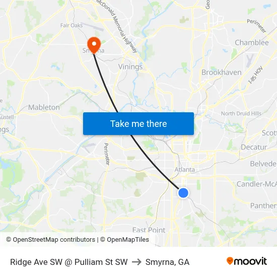 Ridge Ave SW @ Pulliam St SW to Smyrna, GA map