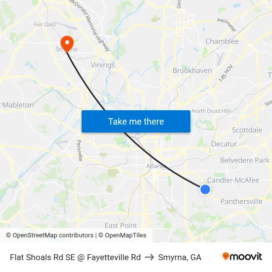 Flat Shoals Rd SE @ Fayetteville Rd to Smyrna, GA map