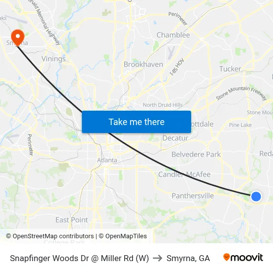 Snapfinger Woods Dr @ Miller Rd (W) to Smyrna, GA map