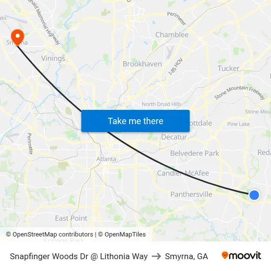 Snapfinger Woods Dr @ Lithonia Way to Smyrna, GA map