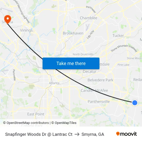 Snapfinger Woods Dr @ Lantrac Ct to Smyrna, GA map
