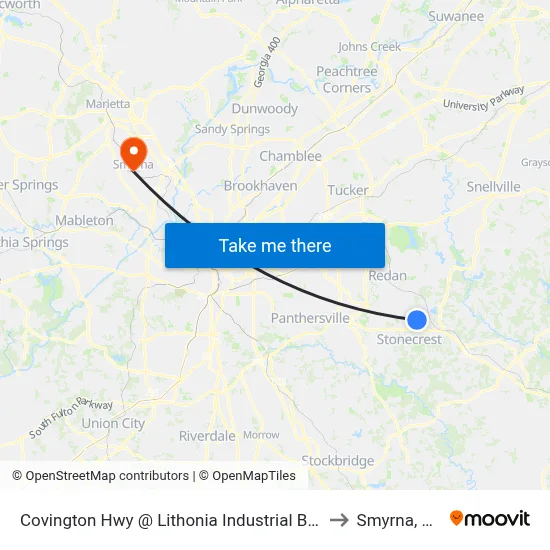 Covington Hwy @ Lithonia Industrial Blvd to Smyrna, GA map