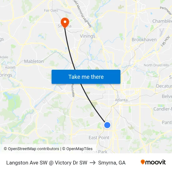 Langston Ave SW @ Victory Dr SW to Smyrna, GA map