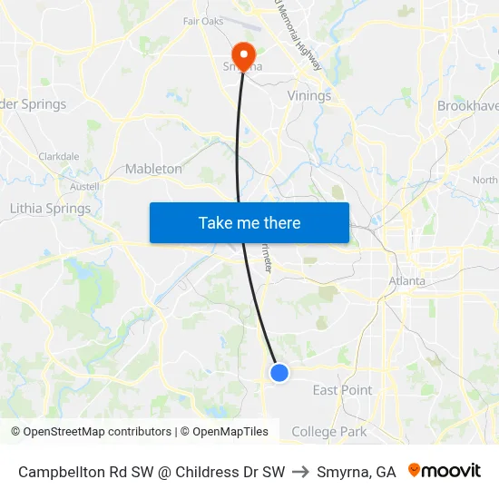 Campbellton Rd SW @ Childress Dr SW to Smyrna, GA map