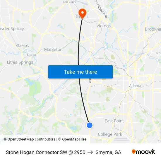 Stone Hogan Connector SW @ 2950 to Smyrna, GA map
