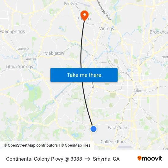 Continental Colony Pkwy @ 3033 to Smyrna, GA map