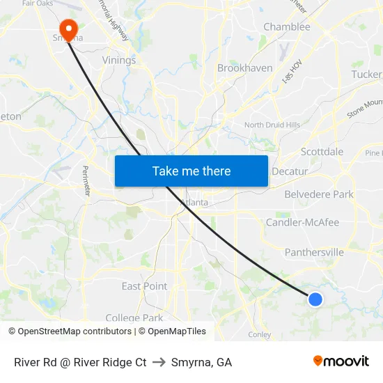 River Rd @ River Ridge Ct to Smyrna, GA map